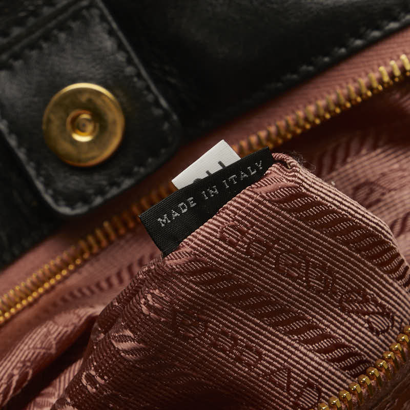 Prada Ribbon ing Handbag BN1601 Black Nylon Leather  Prada