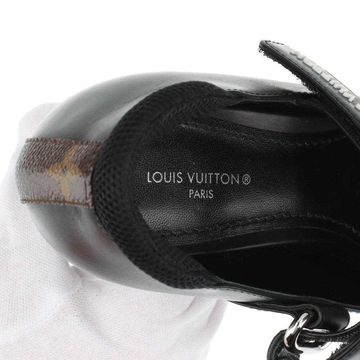 Louis Vuitton 22  Leather Strap Pump 38  Black x White MA0242 Monogram Berklo Box  Bag
