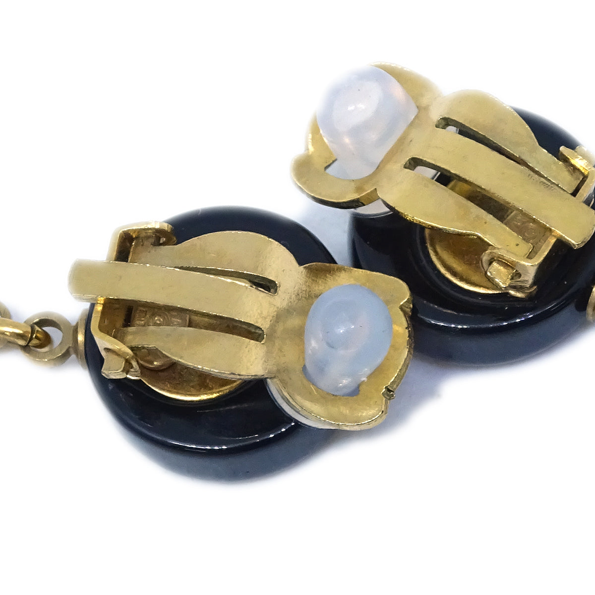 Chanel Camelia Dangle Earrings Clip-On Black 03P