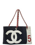 Chanel None. 5 No. 5 Coco Chain Tote Bag Navy Red Silver Canvas Leather  Chanel
