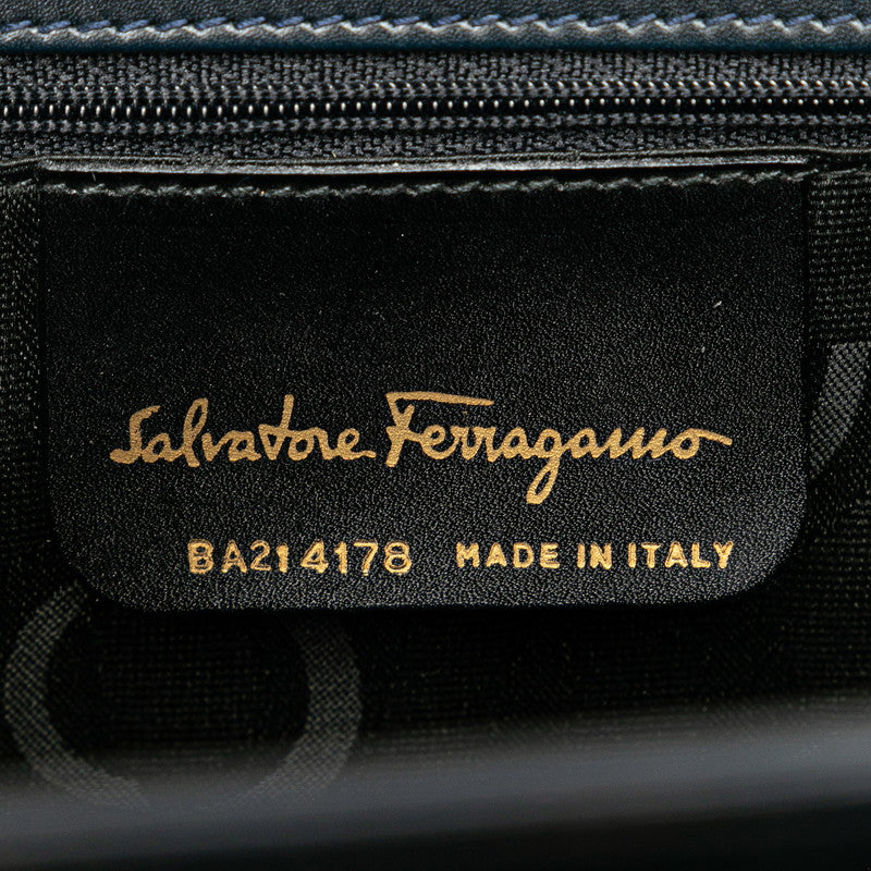 Salvatore Ferragamo Vallaribo Handbag BA21 4178 Black Blue Leather Canvas  Salvatore Ferragamo