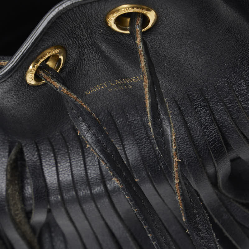 Saint Laurent Emmanuel Fringe Handbag 2WAY VLR381762 Black Gold Leather