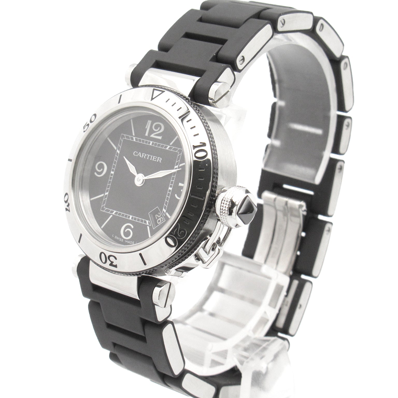 Cartier Cartier Pasha Seat Timer Watch Stainless Steel Lavender  Black W3140003