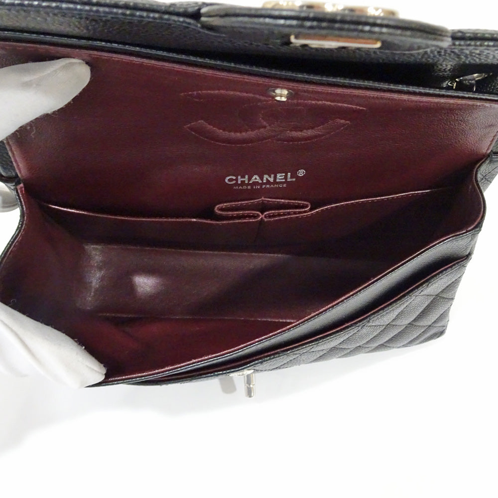 Chanel Classic Handbag A01112 W Flap Bag Matrasse 25 Black Silver  Green  S Caviar Skin Shoulder Bag