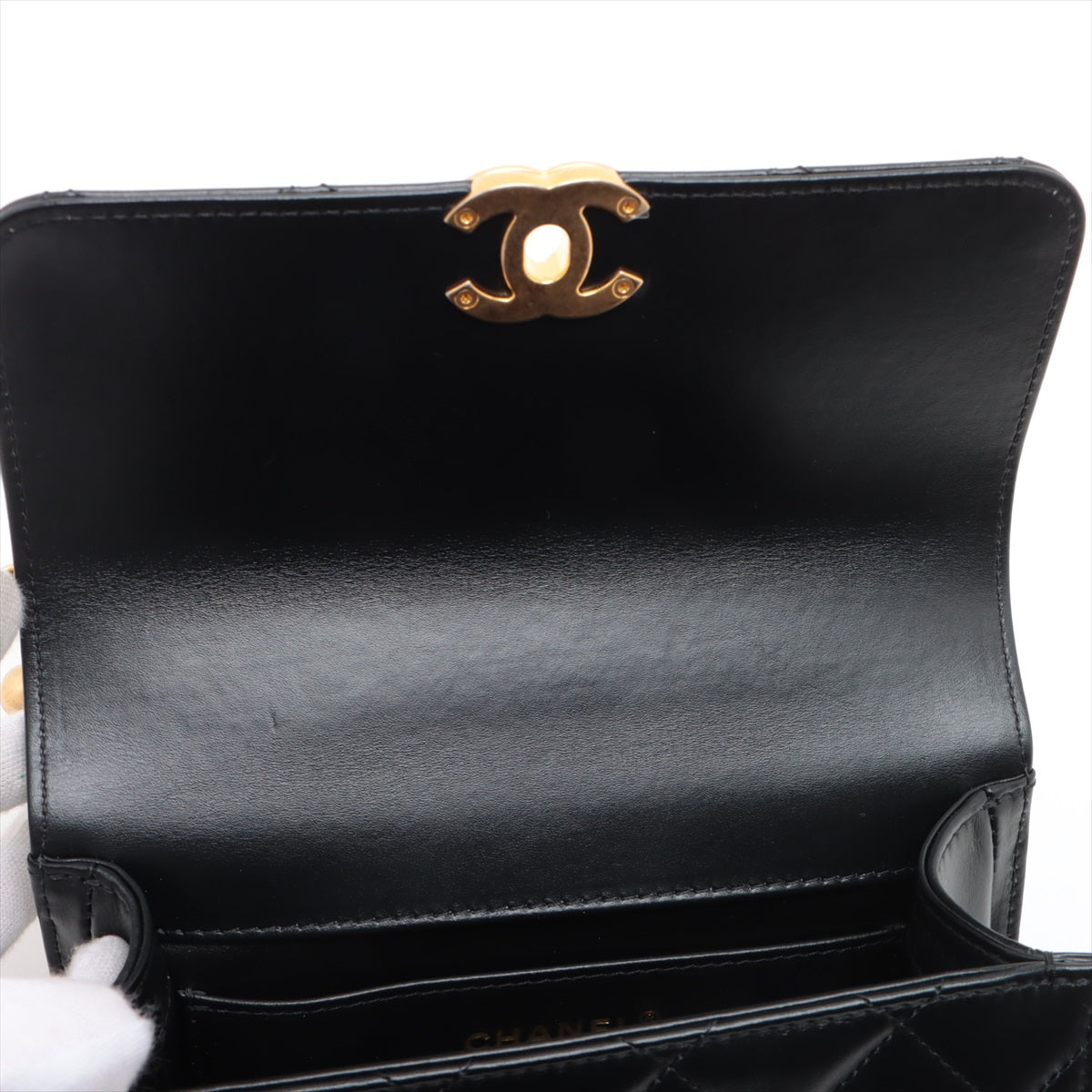 Chanel Lambskin  Chain Shoulder Bag Black G  AS2615