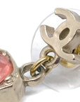 Chanel Piercing Dangle Earrings Rhinestone Gold 07A