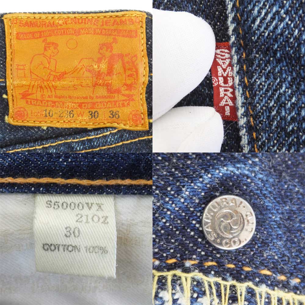 Samurai Jeans Denim Pants S5000VX210Z Size W30L36 Cotton 100% Japanese  Apparel Fashion