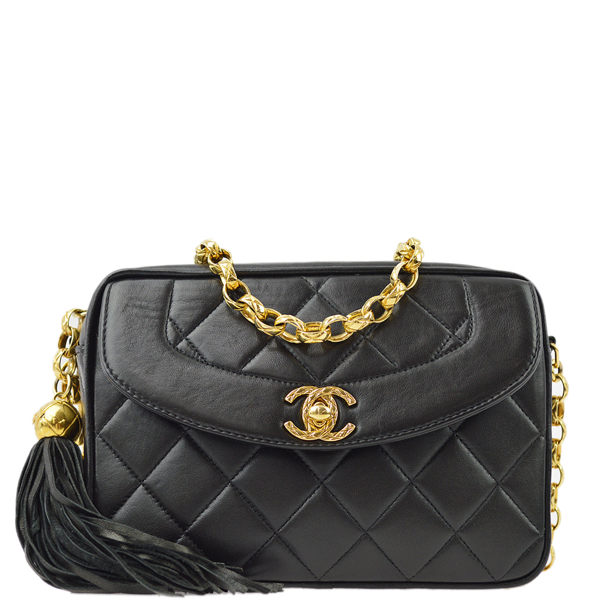 Chanel Black Lambskin Fringe Camera Bag Mini