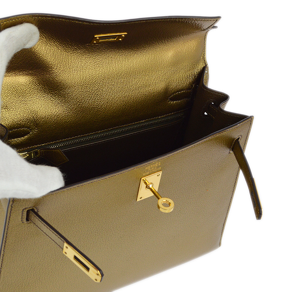 Hermes * Gold Chevre Kelly 25 Sellier 2way Shoulder Handbag