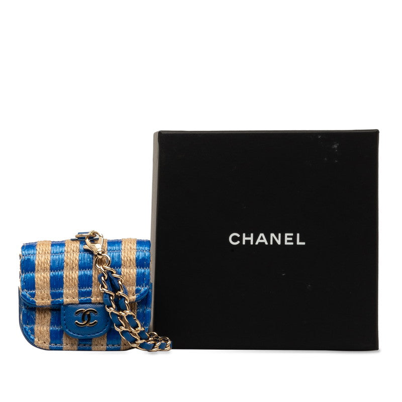 Chanel Coco Yale pods pro case blue beige raffia leather ladies CHANEL