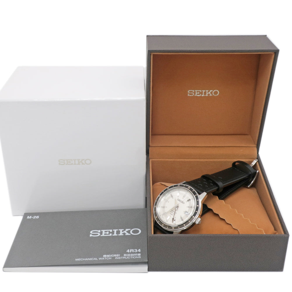 Seiko GMT SARY231 4R34-00B0 Silver SS/Leather Automatic Rolling