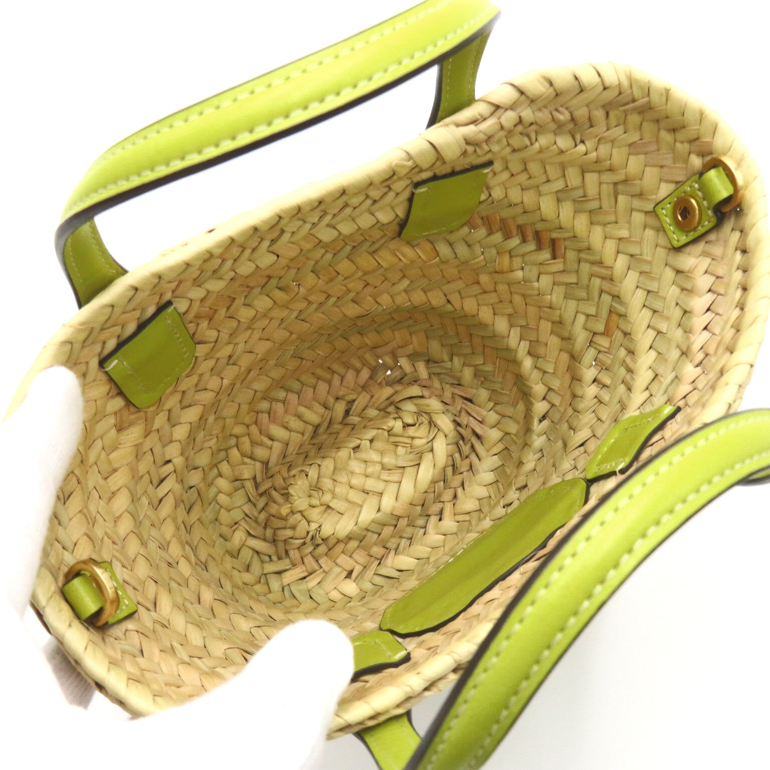 Tory Birkinch Ele Straw Mini Basket 2w Shoulder Bag Leather Straw/Leather  Beige/Green/Natural/Green 88235