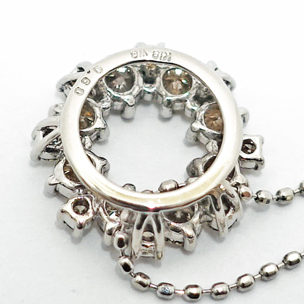 K18WG Brown Diamond Circle Necklace Pedant Round Pavet 750WG Jewelry High-end