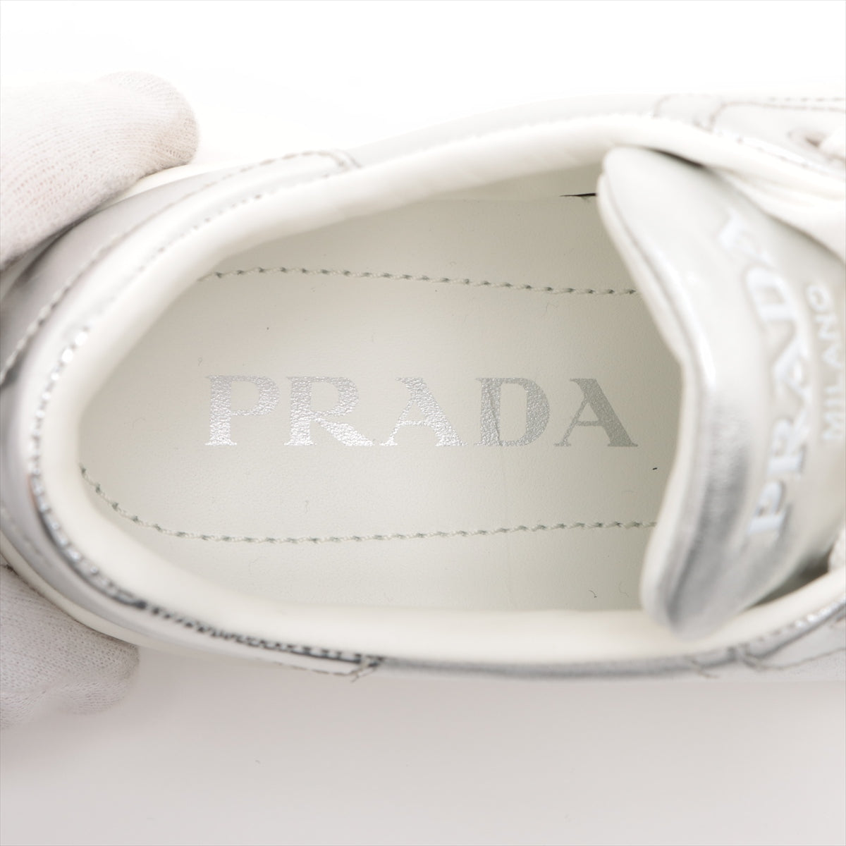 Prada Leather Trainers 36  Silver 1E535