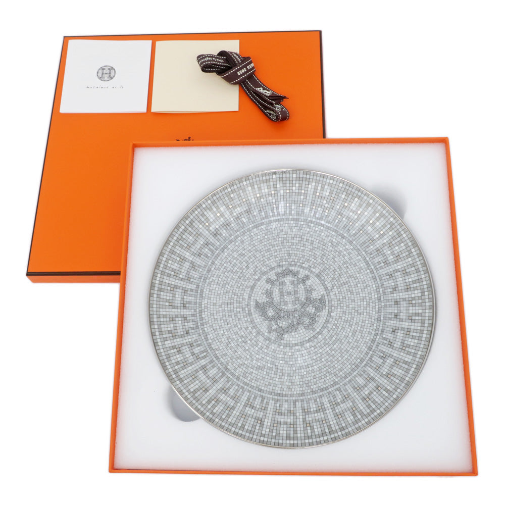 Hermes dessert plate mosaic 24 platinum platinum silver grey dish ceramics and other items