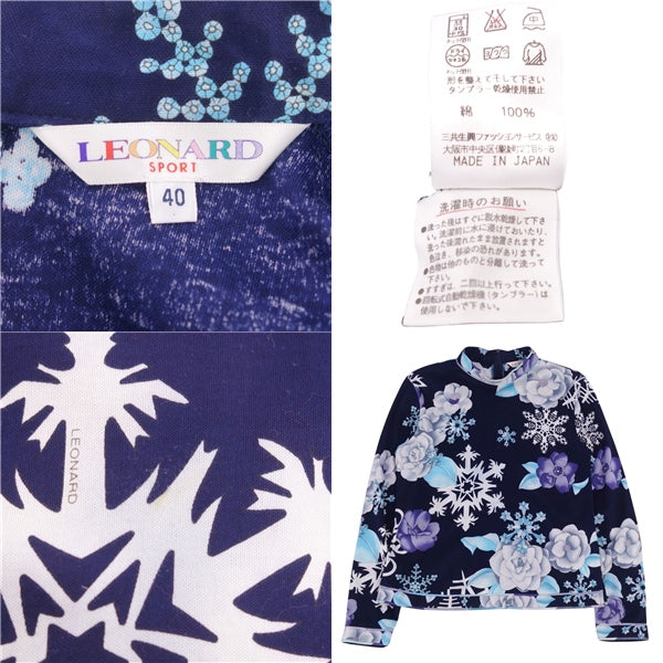 LEONARD SPORT BLUES Mockneck Flower  Cotton Tops  Japanese Made 40 (M Equivalent) Multi-Color