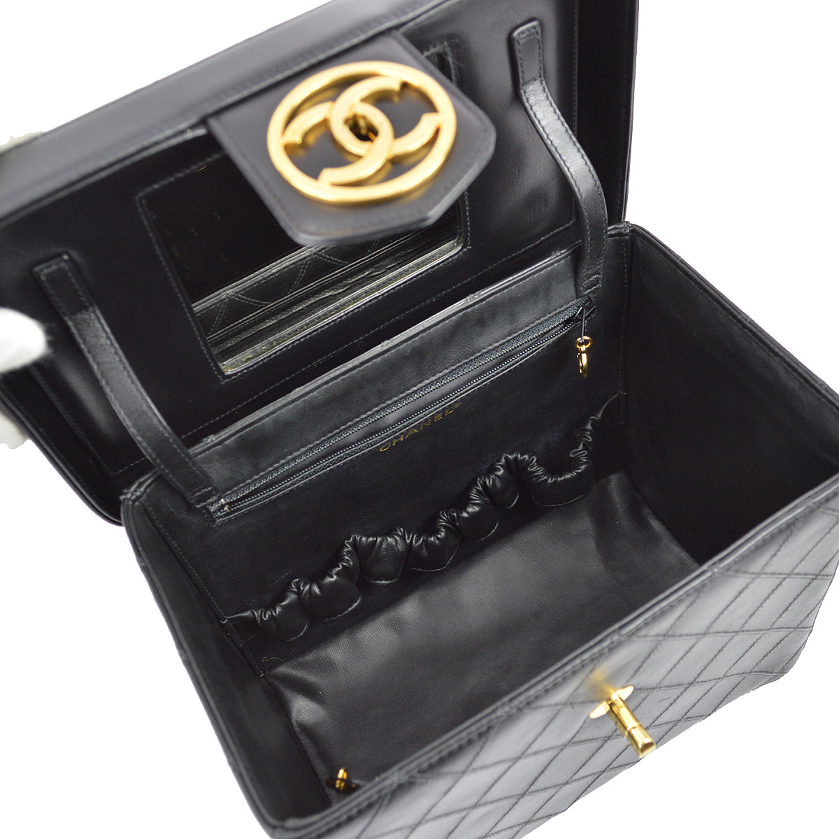 Chanel 1994-1996 黑色小羊皮雙色梳妝台 2way 手提包