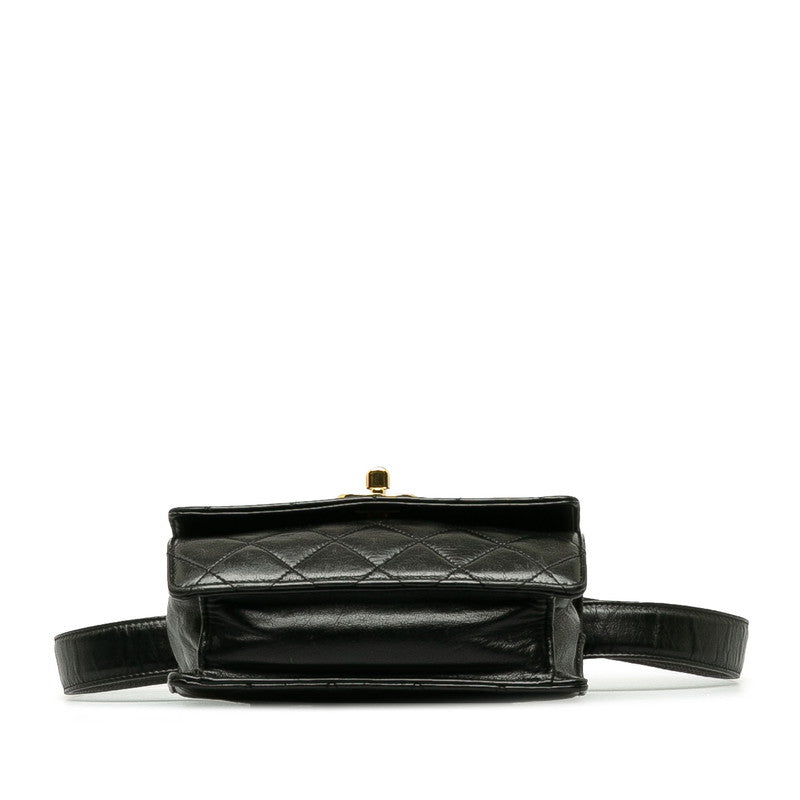 CHANEL Vintage Matlasse Belt Bag Waist Bag Lambskin Leather Black Women's