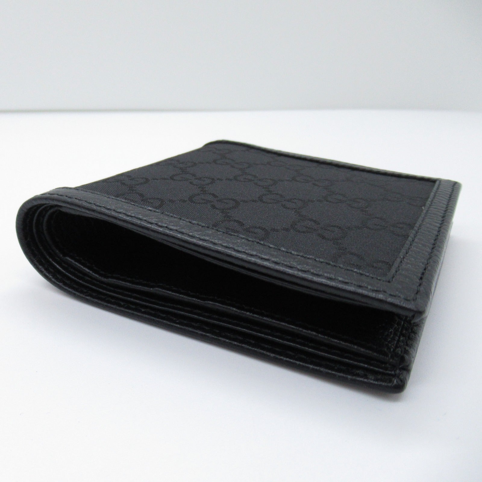 Gucci Double Fold Wallet Double Folded Wallet Leather Nylon Men Black 150143