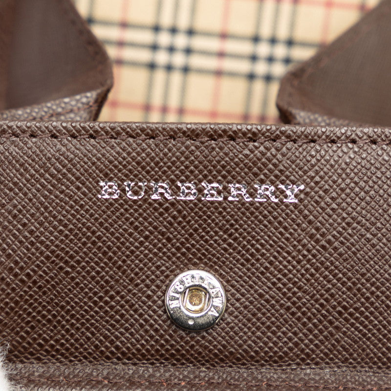 Burberry Nova 格紋硬幣盒棕色米色皮革帆布
