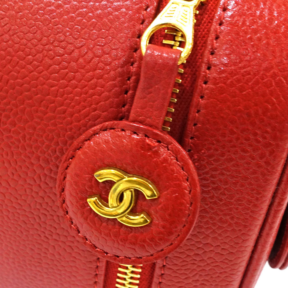 Chanel Vanity Black Caviar S Red Red Handbag G Gold