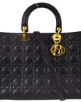 Christian Dior 1999 Black Lambskin Large Lady Dior Bag