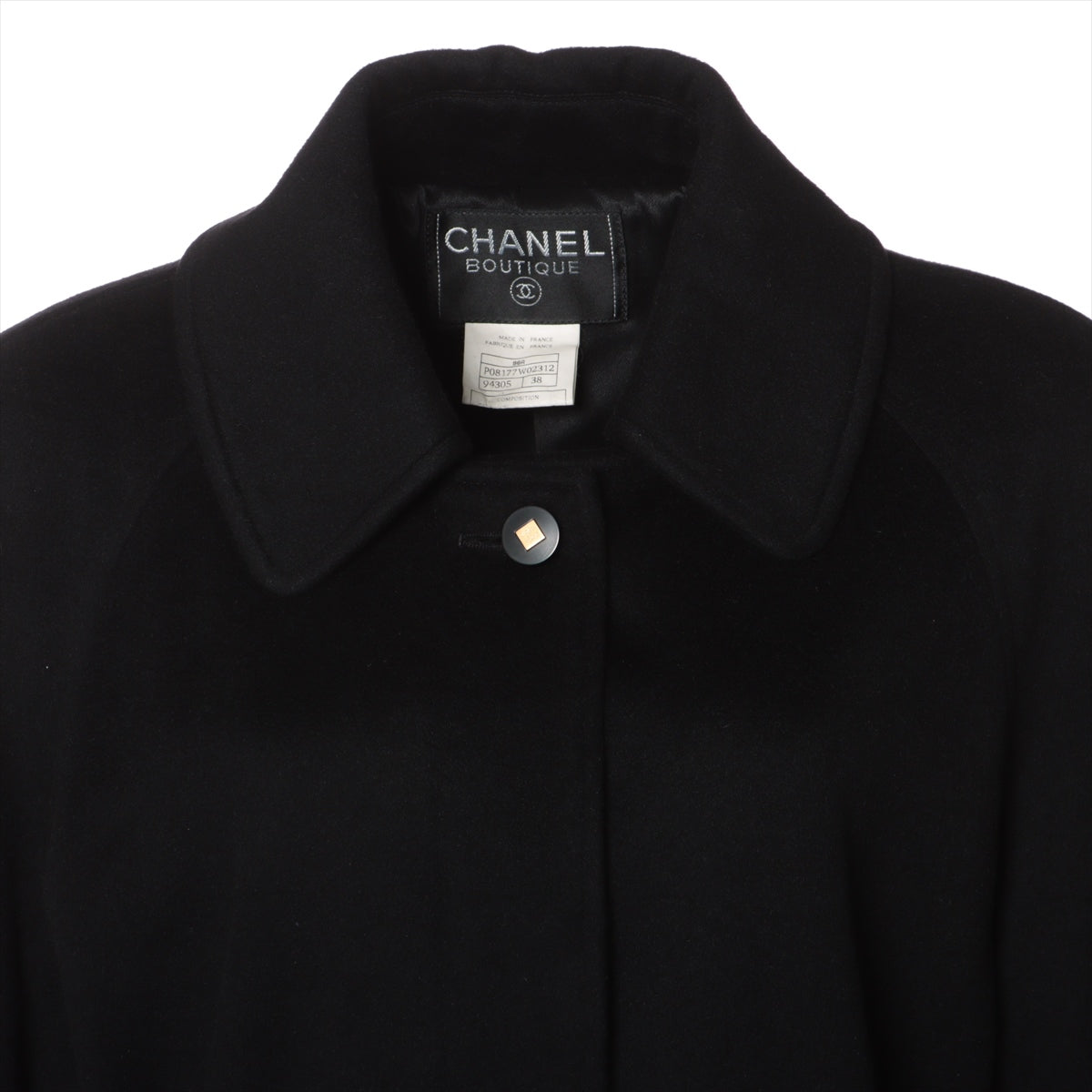 Chanel Coco Button 96A Cashmere X Silk Long Coat 38  Black Belt  Buttons P08177W02312