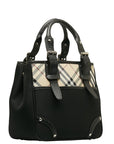 Burberry Nova Check Handbag Tote Bag Black Linen Leather