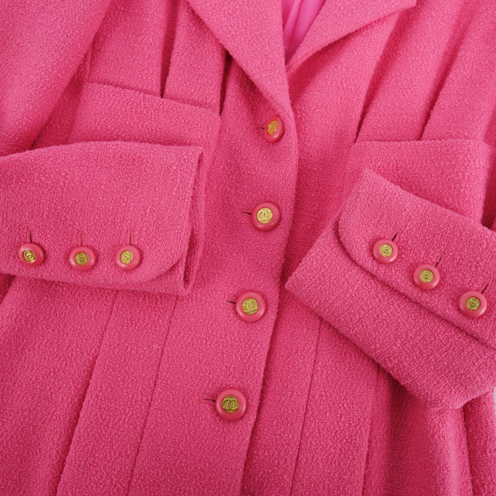 Vint Chanel Jacket Long Sleeve Wool Tweede Coco Button   34 (S equivalent) Pink