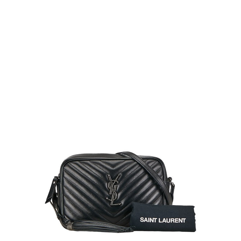 Saint Laurent YSL Logo V Stitch Lou Fringe  Shoulder Bag 520534 Black Leather  Saint Laurent