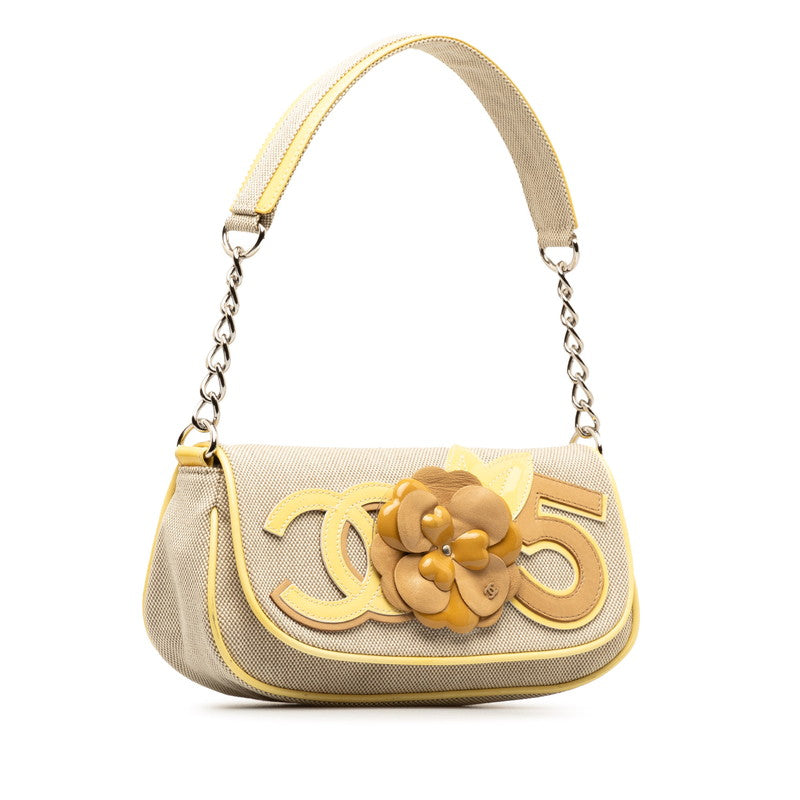 Chanel None.5 Camellia Chain One-Shoulder Bag Yellow Gr Canvas Patent Leather  Chanel