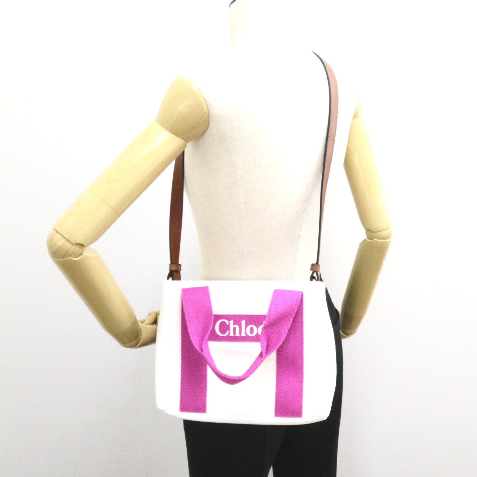 Chloe 2w Shoulder Bag Cotton Bag  White / Pink / Shoulder Strip Brown C20046117