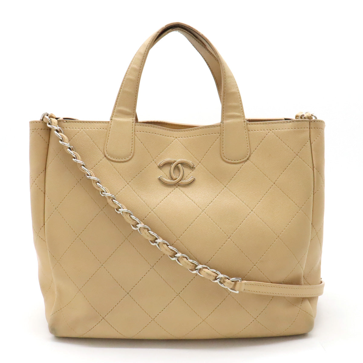 Chanel Matrasse Coco Tote Bag 2WAY Chain Shoulder Bag Caviar S Leather Beige AS0240
