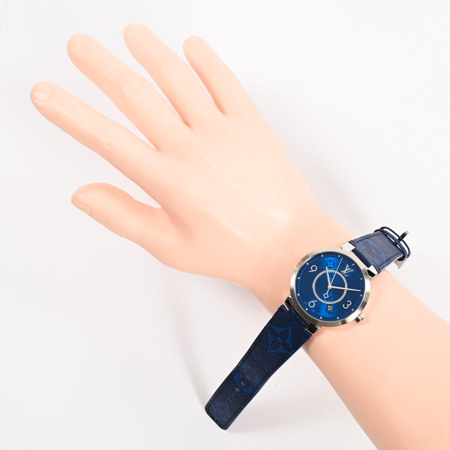 Louis Vuitton Tambour Slim Monogram Cobalt GM Watch QA150Z Blue