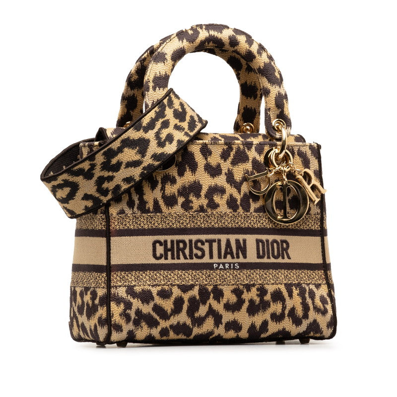 Dior Leopard Lady Dior 手提包 2WAY 黑色帆布