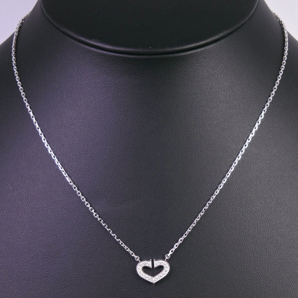Cartier C heart necklace K18 white g x diamond heart about 5.4g C heart ladies