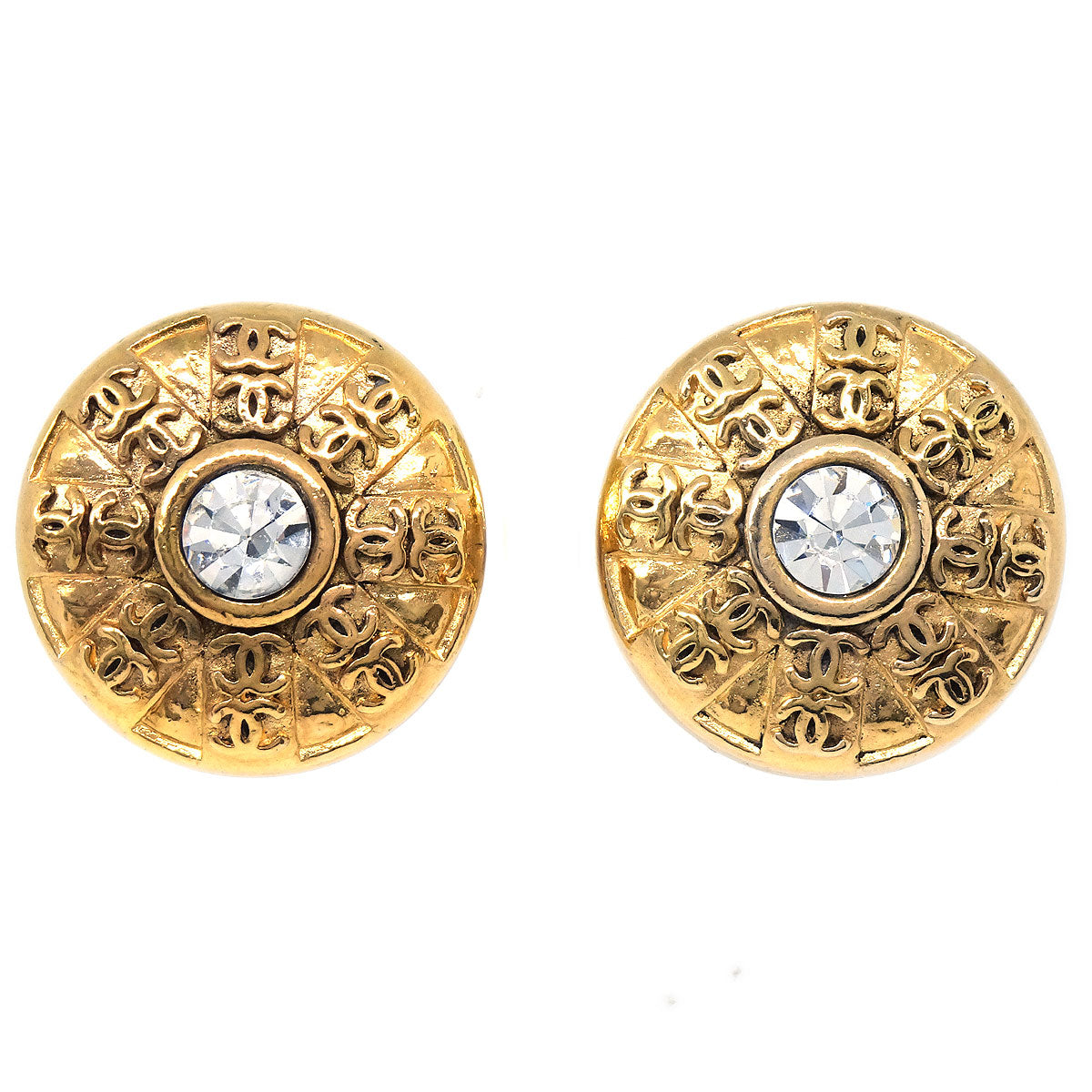 Chanel 1988 Crystal &amp; Gold Earrings Clip-On 23