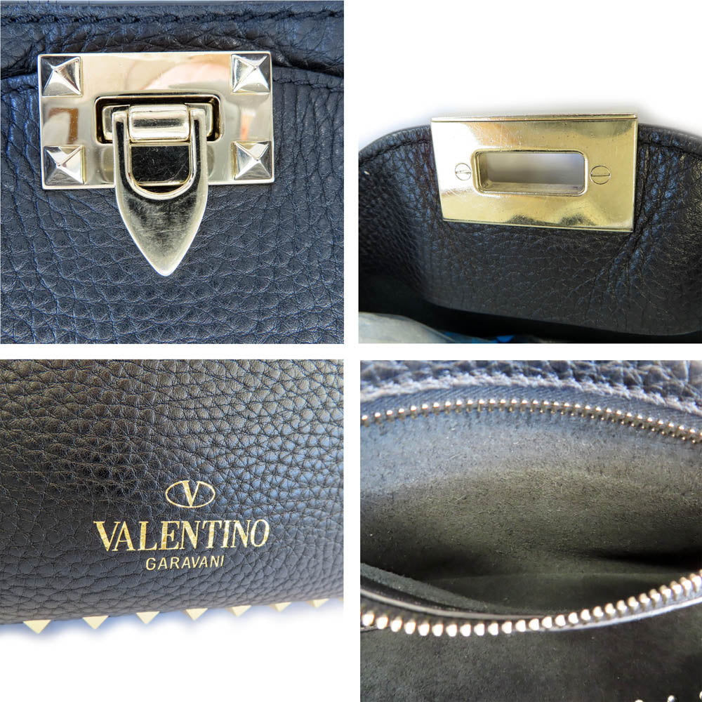 Valentino Garavani 2WAY Handbag Leather Rockstud Black G Gold  Shoulder Bag  Wedding Wedding
