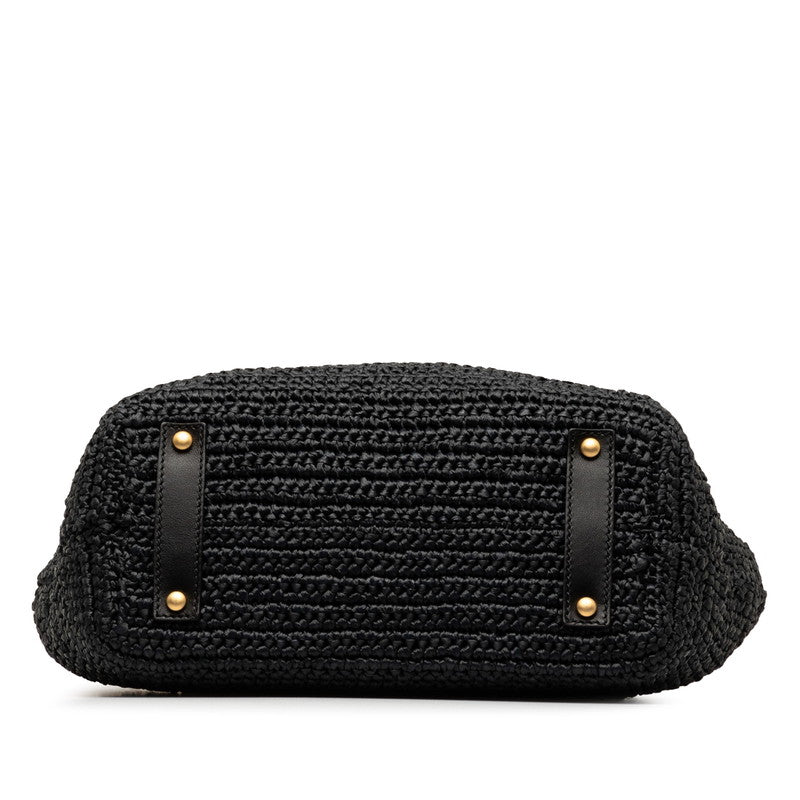 Chanel Coco Chain Tote Handbag Navy Black Straw Leather  Chanel