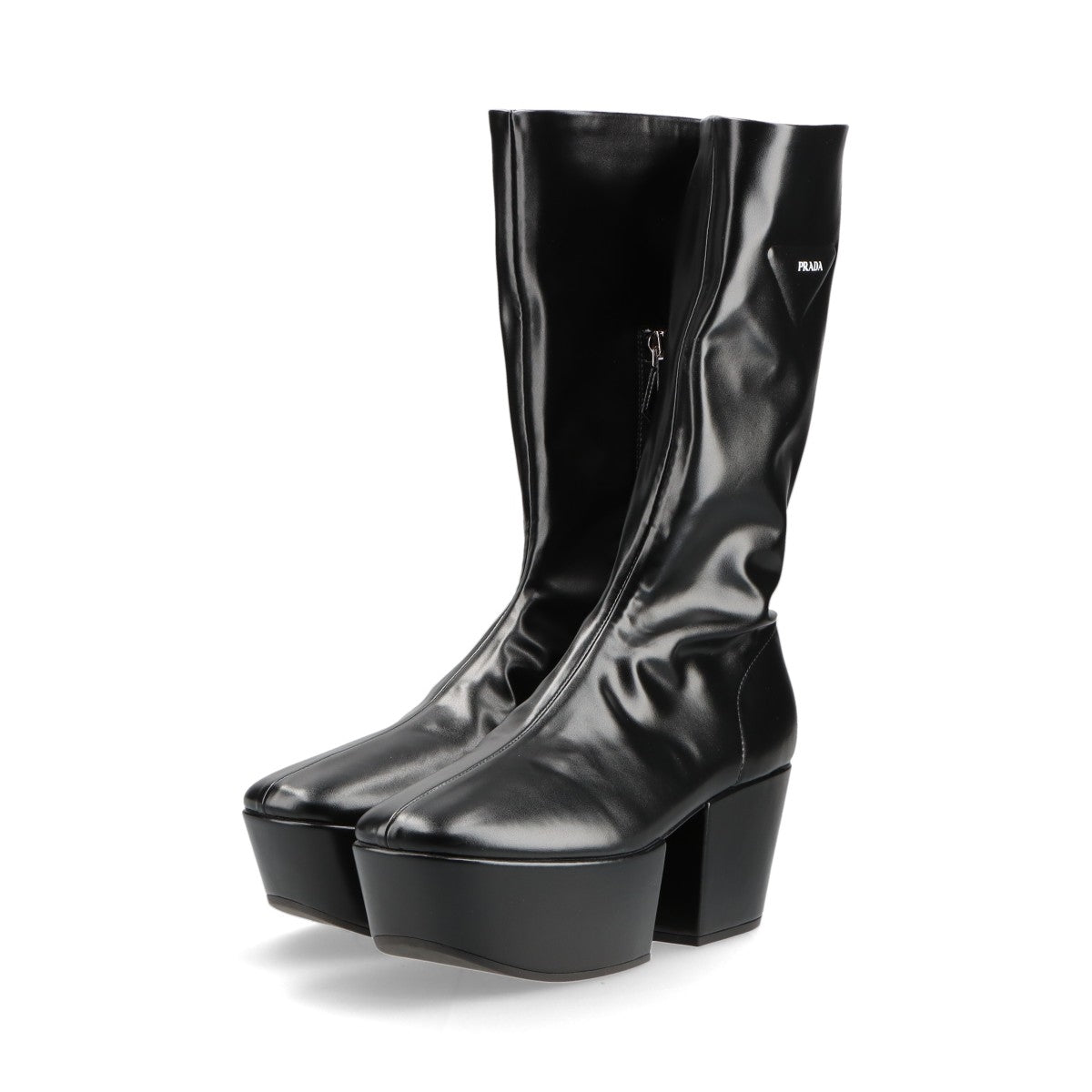 Prada triangle-logo leather boots - Black