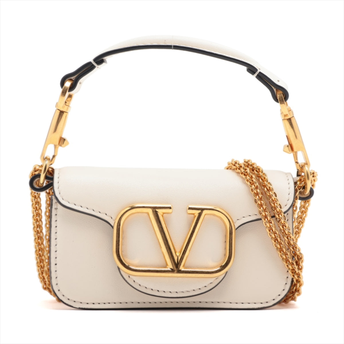 Valentino LV Logo Leather 2WAY Shoulder Bag White