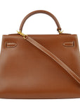 Hermes Noisette Lisse Kelly 32 Sellier 2way Shoulder Handbag