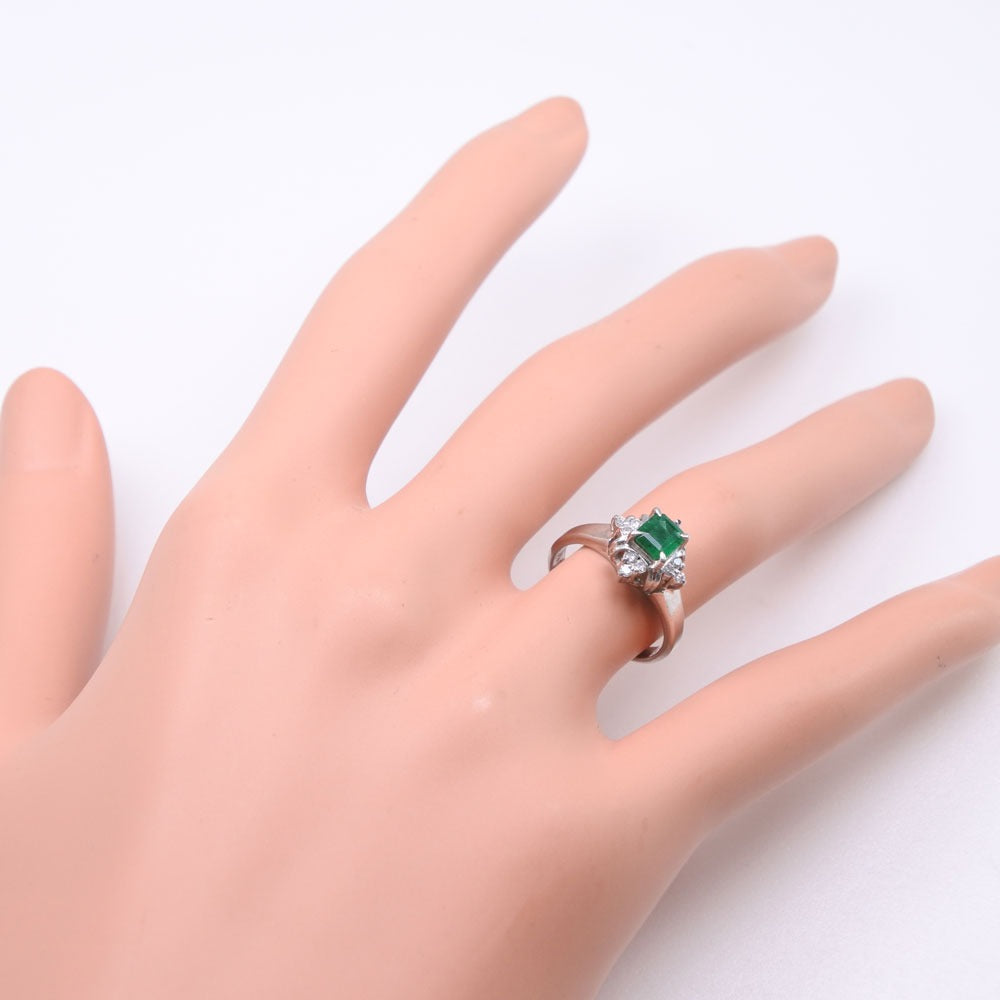 7th Ring Ring Pt900 Platinum Emerald× Diamond E0.59 D0.15 Square  4.1g   Wiggle
