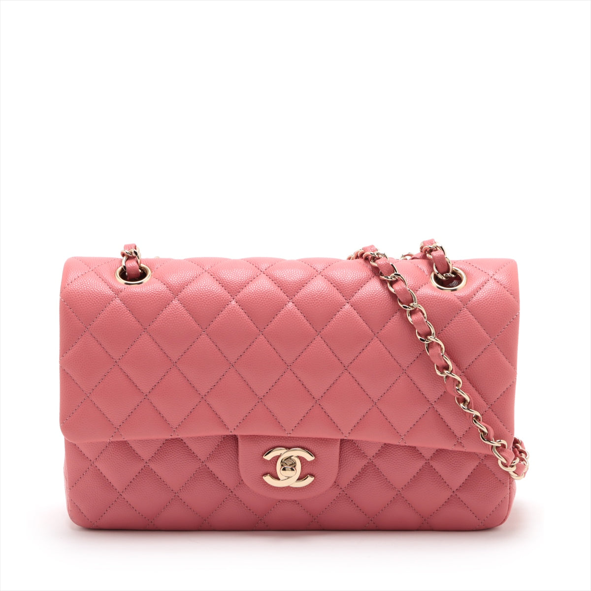Chanel Matrasse 25 Caviar S Double Flap Double Chain Bag Pink G  28th A01112