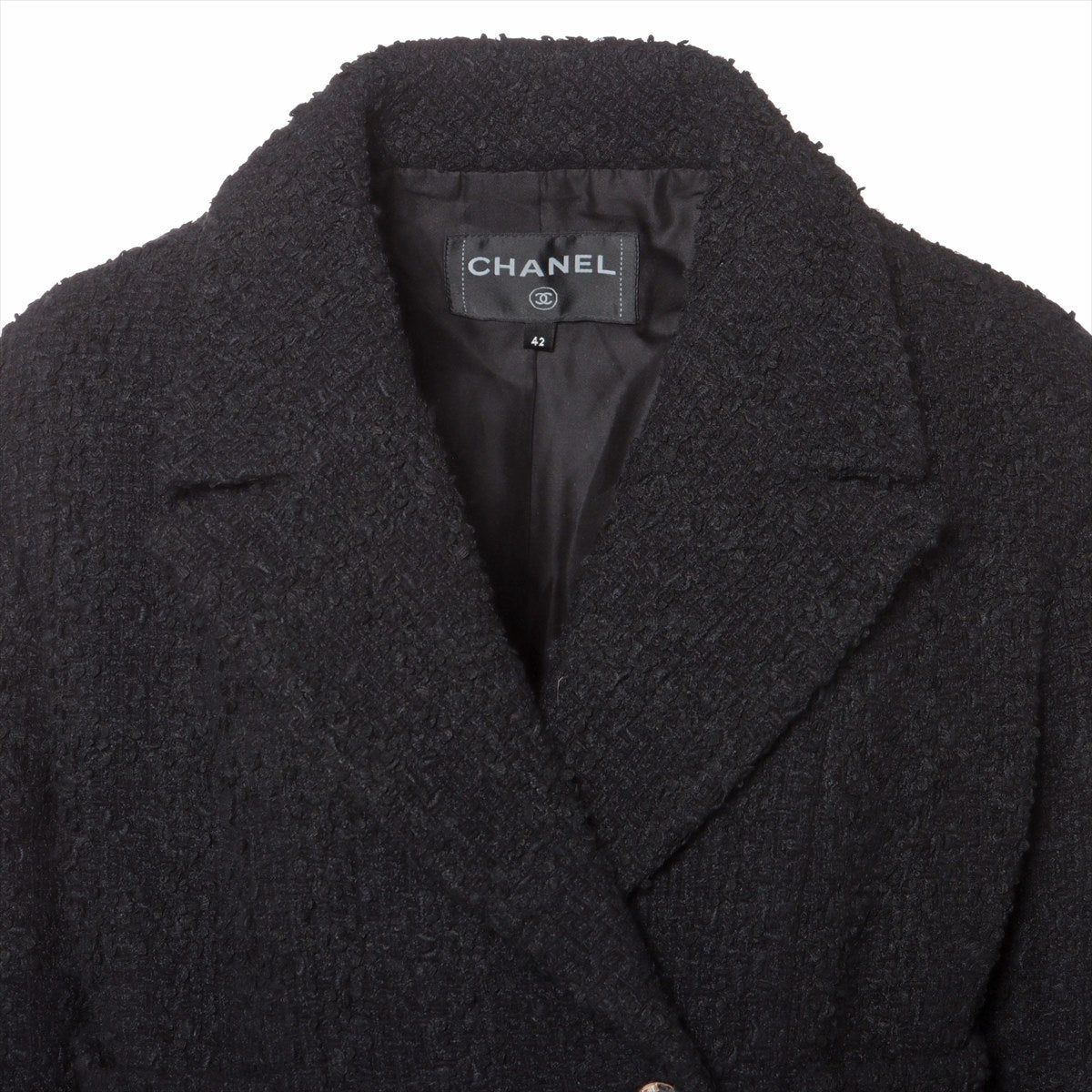 Chanel Coco Button 23S Wool  Nylon Jacket 42  Black Tweed P74799V66427