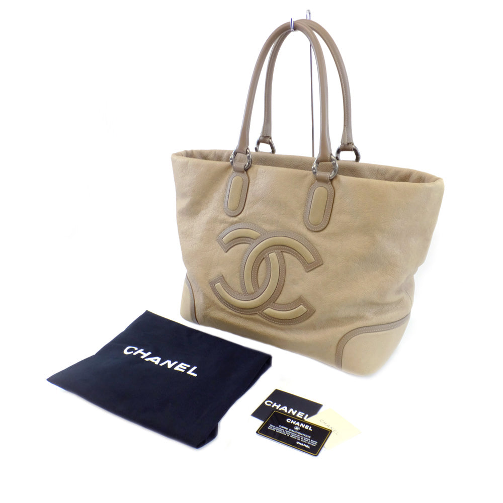 CHANEL Chanel Tote Bag Beige Metal  Gr Background Leather Coco  Guarantee Card