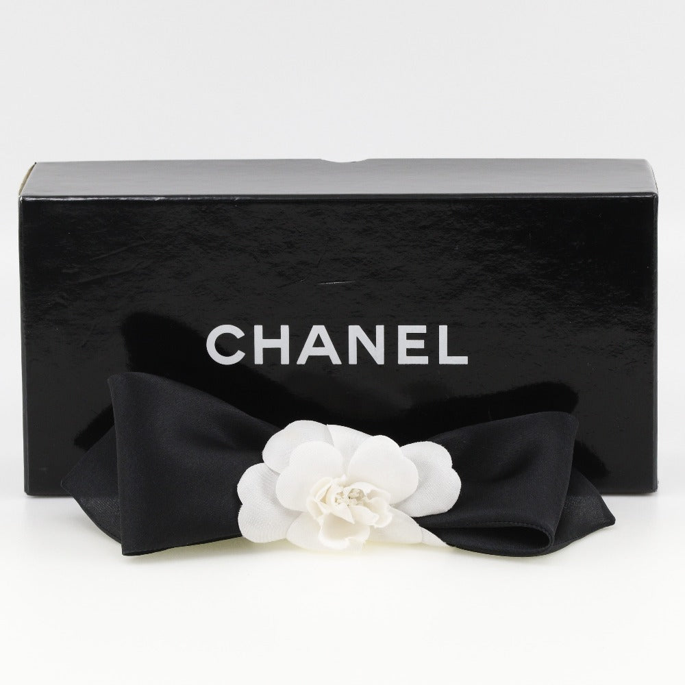 Chanel CHANEL Camellia Ribbon Baretta Satin Textile French Made Black/White Camellia Ribbon
