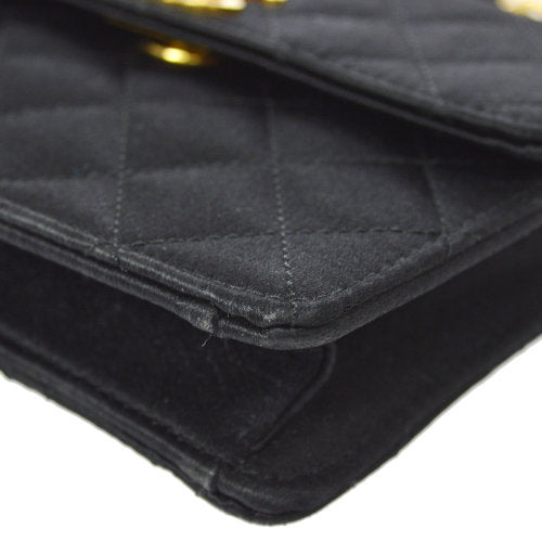 Chanel 1989-1991 Straight Flap Bag Micro Black Satin