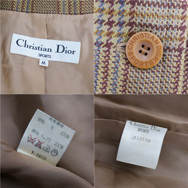 Vint Christian Dior Jacket Terrad Wool Tweed Check Out  M Brown