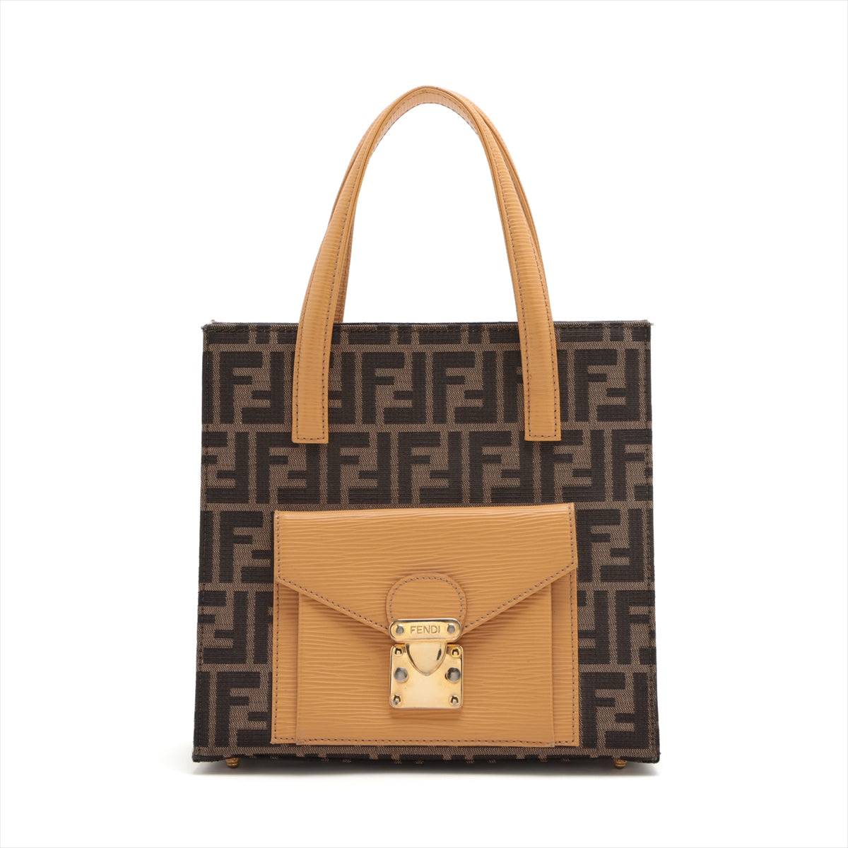 Fendi Zucca Canvas  Leather Handbag Brown × Yellow